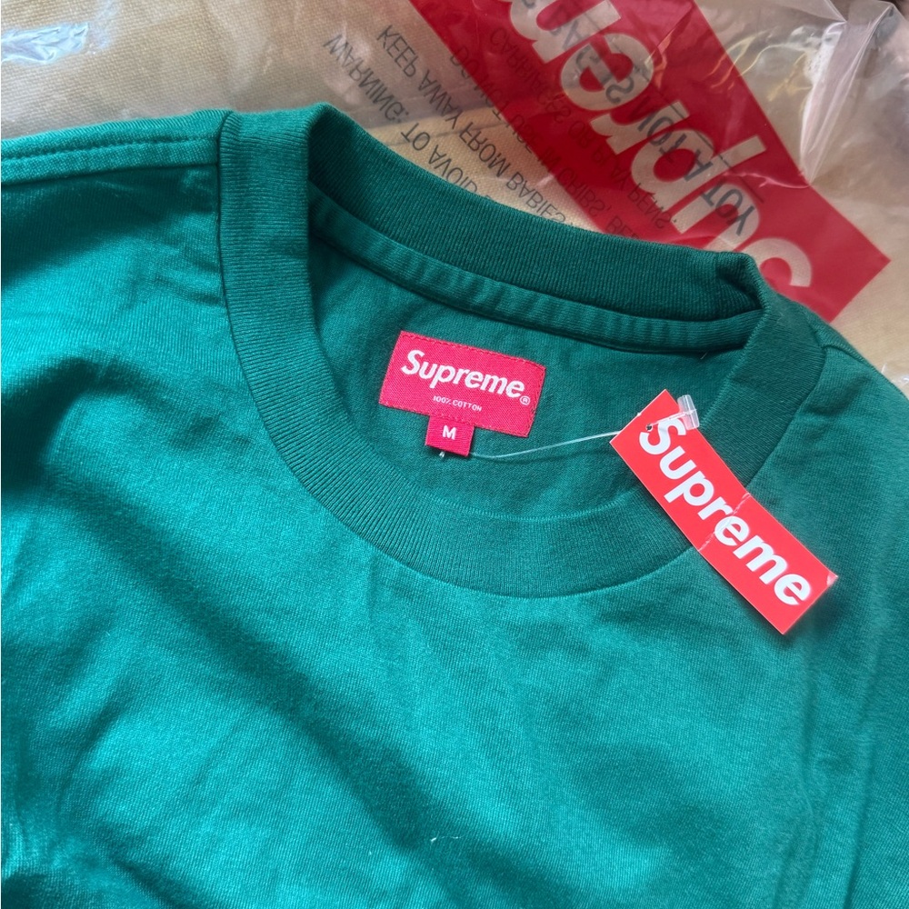 Supreme Teal Short Sleeve Playboy Pocket Tee with Heart & Bunny Motif - Picture 3 of 3
